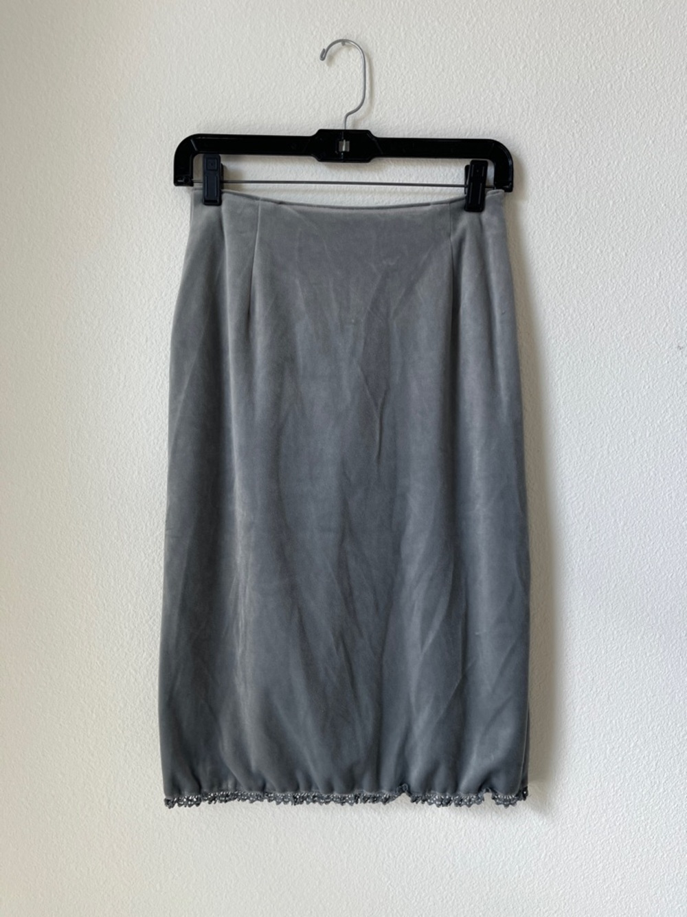 Vintage Gray Velvet Skirt with Decorative Hem